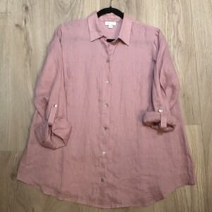 J Jill Love Linen Top Blouse‎ 3/4 Sleeve Pink Women's S Lagenlook Beach EUC Boho